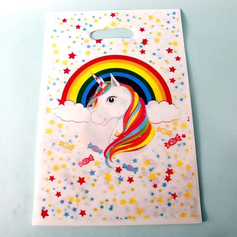 10 tk/partii Ükssarviku peokotid lastele sünnipäevakaunistuseks Ükssarviku flamingo kinkekotid Plastikust käepidemetega pulmapeokott