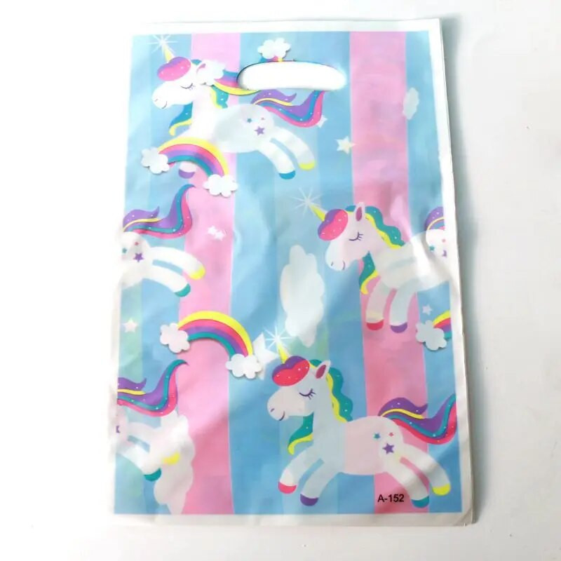 10 tk/partii Ükssarviku peokotid lastele sünnipäevakaunistuseks Ükssarviku flamingo kinkekotid Plastikust käepidemetega pulmapeokott