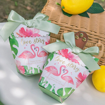 5 τμχ Flamingo Candy Box Χάρτινο κουτί συσκευασίας καραμελών με κορδέλα για καλοκαιρινά γενέθλια Flamingo προμήθειες συσκευασίας γάμου