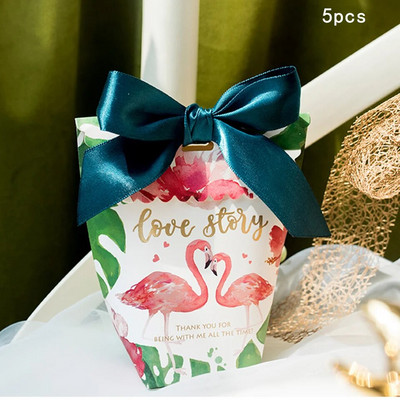 5 ks Flamingo cukrovinky krabica papierové cukrovinky balenie krabice so stuhou pre Flamingo letné narodeniny svadobné párty baliace potreby