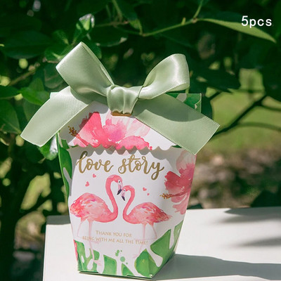 5 ks Flamingo cukrovinky krabica papierové cukrovinky balenie krabice so stuhou pre Flamingo letné narodeniny svadobné párty baliace potreby