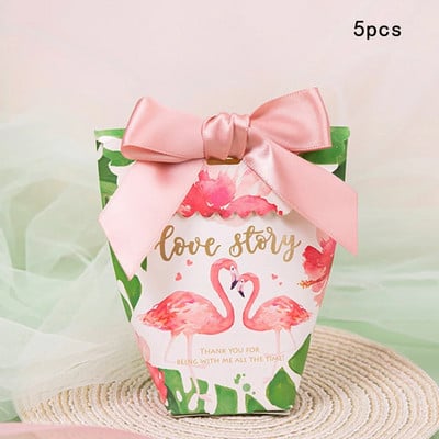 5 ks Flamingo cukrovinky krabica papierové cukrovinky balenie krabice so stuhou pre Flamingo letné narodeniny svadobné párty baliace potreby