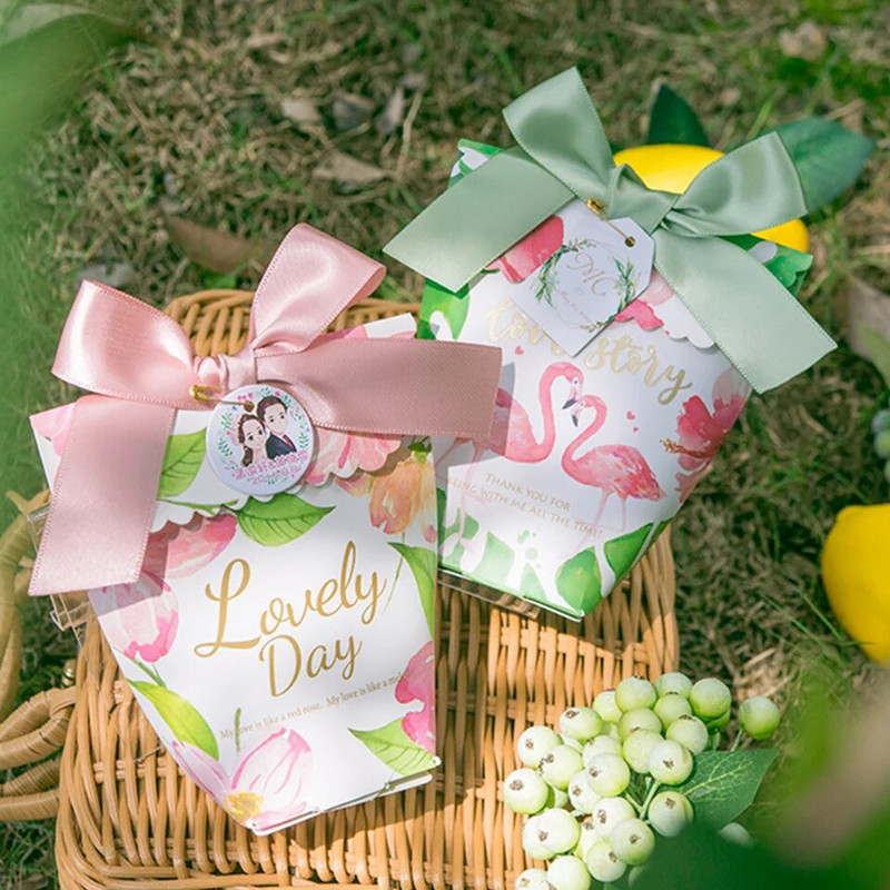 5 ks Flamingo cukrovinky krabica papierové cukrovinky balenie krabice so stuhou pre Flamingo letné narodeniny svadobné párty baliace potreby