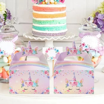 4 бр. Кутии за бонбони Кутии за опаковане на подаръци Rainbow Unicorn Birthday Party Decoration Gift Кутии за бонбони Кутии за бисквитки Baby Shower парти консумативи