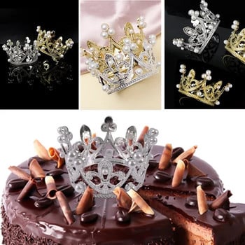 5/1 τμχ Μίνι διακόσμηση τούρτας με στέμμα Princess Topper Pearl Tiara Παιδικά στολίδια μαλλιών για διακόσμηση τούρτας γενεθλίων γάμου