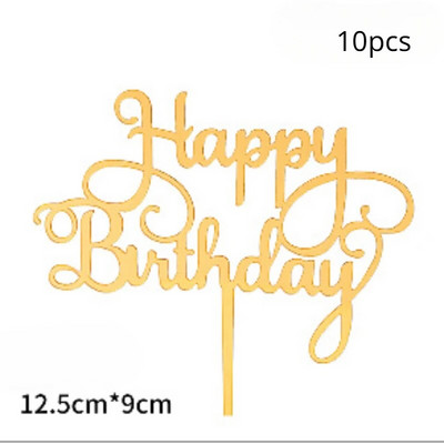 10 vnt Kelių stilių Happy Birthday torto apmušalai juodi auksiniai torto tvarsčiai Baby Shower tortas Gimtadienio vakarėlio torto vėliavėlės papuošimai