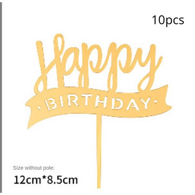 10 vnt Kelių stilių Happy Birthday torto apmušalai juodi auksiniai torto tvarsčiai Baby Shower tortas Gimtadienio vakarėlio torto vėliavėlės papuošimai