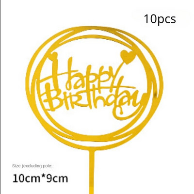 10 vnt Kelių stilių Happy Birthday torto apmušalai juodi auksiniai torto tvarsčiai Baby Shower tortas Gimtadienio vakarėlio torto vėliavėlės papuošimai