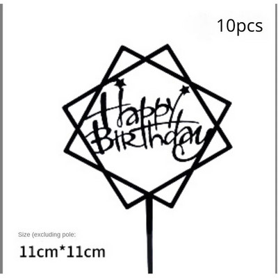 10 vnt Kelių stilių Happy Birthday torto apmušalai juodi auksiniai torto tvarsčiai Baby Shower tortas Gimtadienio vakarėlio torto vėliavėlės papuošimai