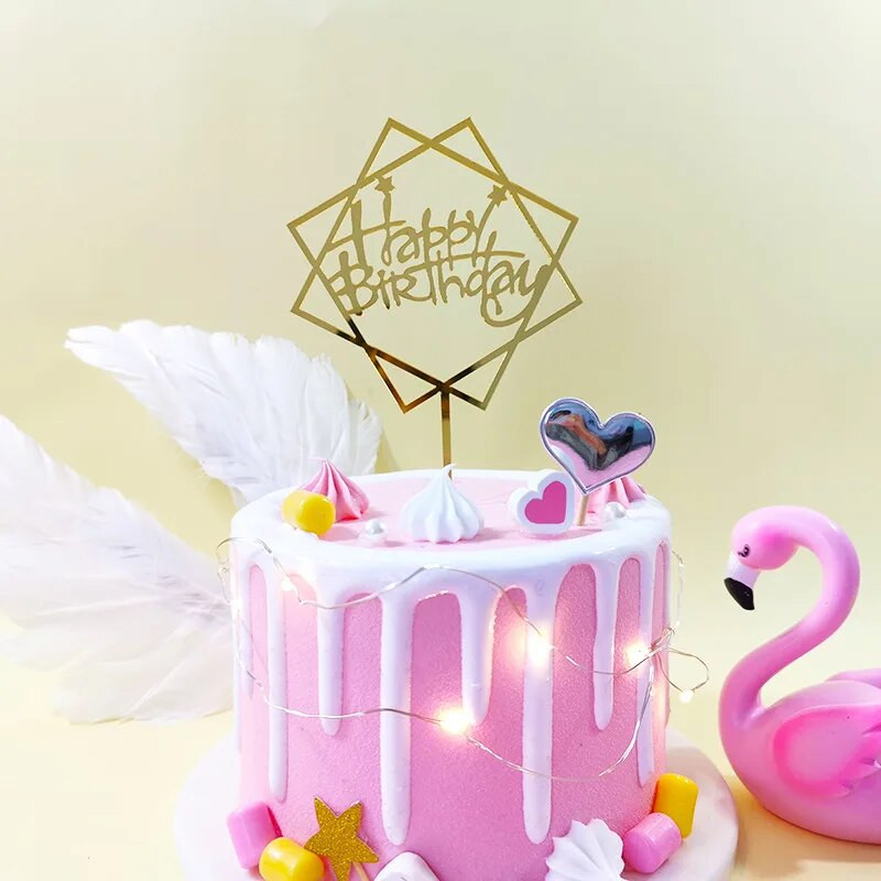 10 vnt Kelių stilių Happy Birthday torto apmušalai juodi auksiniai torto tvarsčiai Baby Shower tortas Gimtadienio vakarėlio torto vėliavėlės papuošimai
