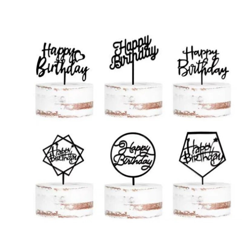 10 vnt Kelių stilių Happy Birthday torto apmušalai juodi auksiniai torto tvarsčiai Baby Shower tortas Gimtadienio vakarėlio torto vėliavėlės papuošimai