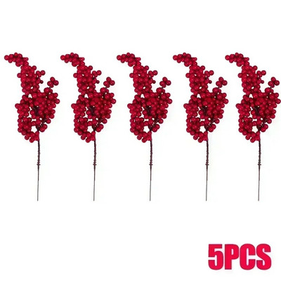 1/20 vnt Dirbtinių uogų Kalėdų puošmena Raudonų uogų šakelės Kalėdų eglutės vakarėliui Namų stalo papuošalai Vaisių vainiko dekoras