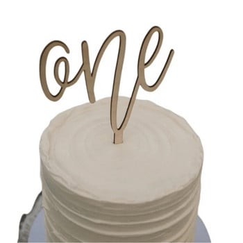 Νέα Ξύλινα Γενέθλια Happy Cake Topper Laser Cut Number ONE Kids Party Cake Toppers for Baby Shower Old Dessert Decoration