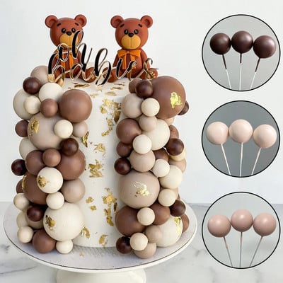 Boho Boldog születésnapi tortafeltétek Kávébőr bézs homok Retro barna golyók tortafeltöltő állvány babazuhanyhoz Születésnapi torta dekoráció