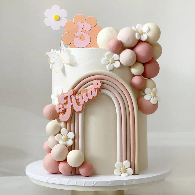 Topper pentru tort Boho La mulți ani, piele de cafea, bej, nisip, retro, maro, bile, suport pentru tort pentru baby Shower
