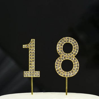 Glitter Rhinestone Number Cake Toppers Gold Silver 0-9 Ψηφιακή διακόσμηση τούρτας γενεθλίων για διακόσμηση γαμήλιου πάρτι Baby Shower