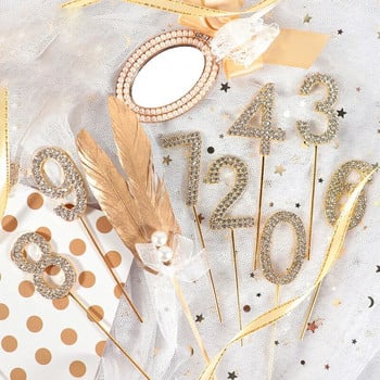 Glitter Rhinestone Number Cake Toppers Gold Silver 0-9 Ψηφιακή διακόσμηση τούρτας γενεθλίων για διακόσμηση γαμήλιου πάρτι Baby Shower