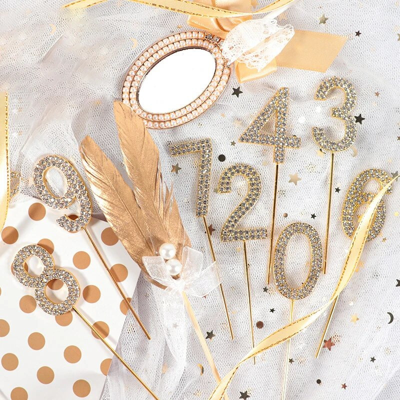 Csillogó strasszos szám tortafestékek arany ezüst 0-9 digitális születésnapi tortadísz esküvői party dekoráció baba zuhany