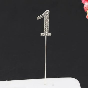 1 τμχ Glitter Alloy Rhinestone Number Cake Toppers Baby Shower Διακόσμηση γενεθλίων Γάμος Ασημί Ψηφιακές τούρτες Διακόσμηση για επιδόρπιο