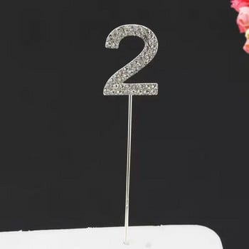 1 τμχ Glitter Alloy Rhinestone Number Cake Toppers Baby Shower Διακόσμηση γενεθλίων Γάμος Ασημί Ψηφιακές τούρτες Διακόσμηση για επιδόρπιο