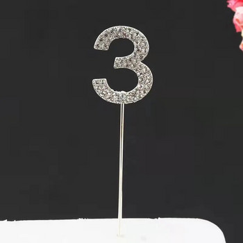 1 τμχ Glitter Alloy Rhinestone Number Cake Toppers Baby Shower Διακόσμηση γενεθλίων Γάμος Ασημί Ψηφιακές τούρτες Διακόσμηση για επιδόρπιο