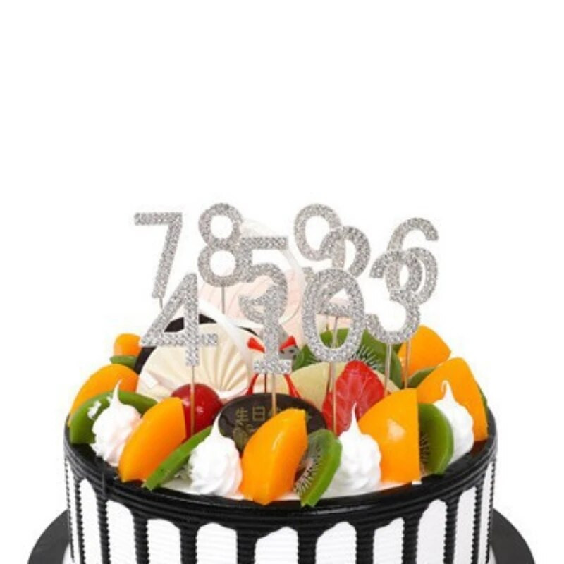 1 vnt Blizgučių lydinio Kalnų krištolas su skaičiais tortų apmušalai Baby Shower Gimtadienio dekoravimui Vestuvių sidabro skaitmeninių tortų desertų dekoras