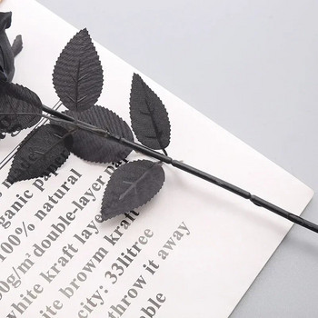 3PCS Simulation Plant Pure Black Single Rose Holiday Party Decorations Dark Series Personalized Halloween Fake Flowers