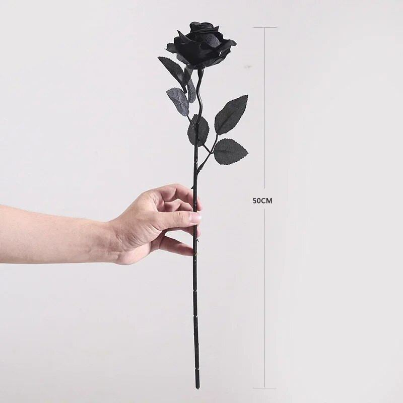 3 vnt. imitacinis augalas grynai juodos vienos rožės šventinių vakarėlių dekoracijos Tamsios serijos suasmenintos Helovino netikros gėlės