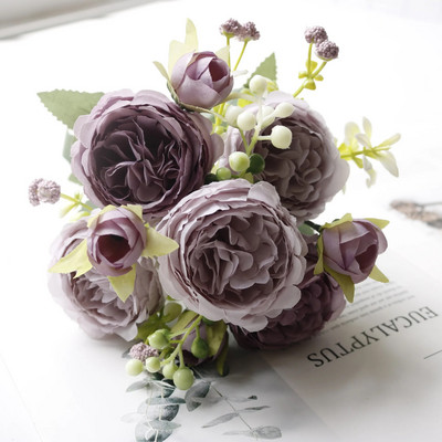 Realistiška šilko bijūnų puokštė Namų dekoro aksesuarai Vestuvių vakarėlis Scrapbooking Netikri augalai Dirbtinės rožės „Pasidaryk pats“ Pom Pom