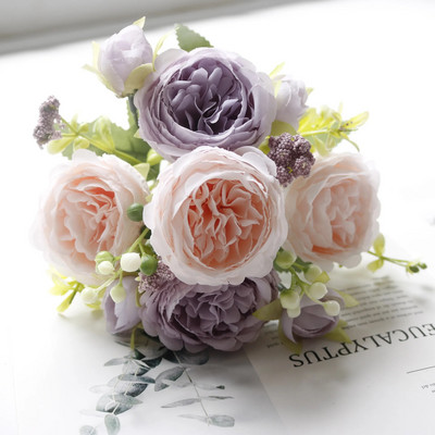 Realistiška šilko bijūnų puokštė Namų dekoro aksesuarai Vestuvių vakarėlis Scrapbooking Netikri augalai Dirbtinės rožės „Pasidaryk pats“ Pom Pom