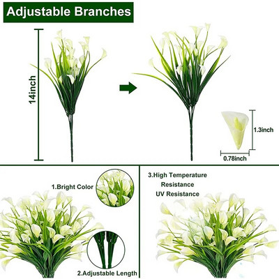Mākslīgie ziedi Calla Lily Viltus ziedi āra iekštelpu āra biroja mājas dārza dekorēšanai
