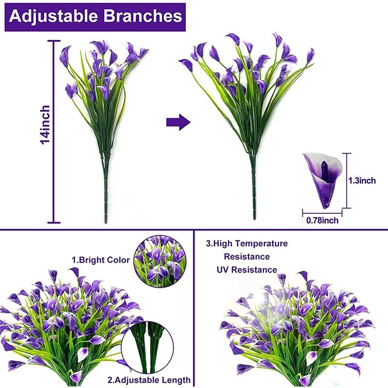 Mākslīgie ziedi Calla Lily Viltus ziedi āra iekštelpu āra biroja mājas dārza dekorēšanai