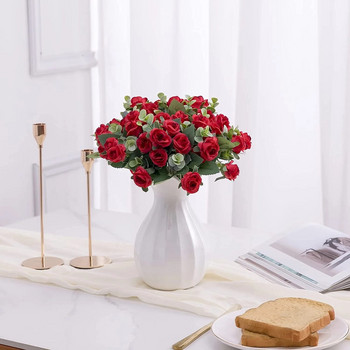 Τεχνητά 10 κεφάλια Μεταξωτό Τριαντάφυλλο Προσομοίωση Λευκού Ευκάλυπτου Μπουκέτο Παιώνια Διακόσμηση Γάμου Ψεύτικα λουλούδια Διακόσμηση κήπου σπιτιού