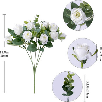 Τεχνητά 10 κεφάλια Μεταξωτό Τριαντάφυλλο Προσομοίωση Λευκού Ευκάλυπτου Μπουκέτο Παιώνια Διακόσμηση Γάμου Ψεύτικα λουλούδια Διακόσμηση κήπου σπιτιού