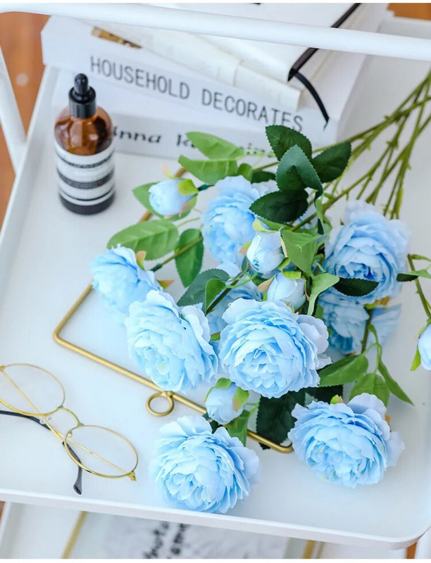 Europos stiliaus 3 galvų dirbtinių bijūnų gėlių puokštė namų sodo svetainei dekoruoti Vestuvių vakarėlio reikmenys netikros gėlės