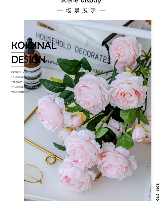 Europos stiliaus 3 galvų dirbtinių bijūnų gėlių puokštė namų sodo svetainei dekoruoti Vestuvių vakarėlio reikmenys netikros gėlės