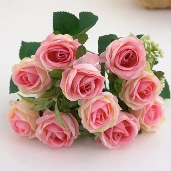 Букет от 10 глави Рози Изкуствени цветя Западна роза Сватбена украса 6 цвята Божури Фалшиви цветя Изкуствени цветя