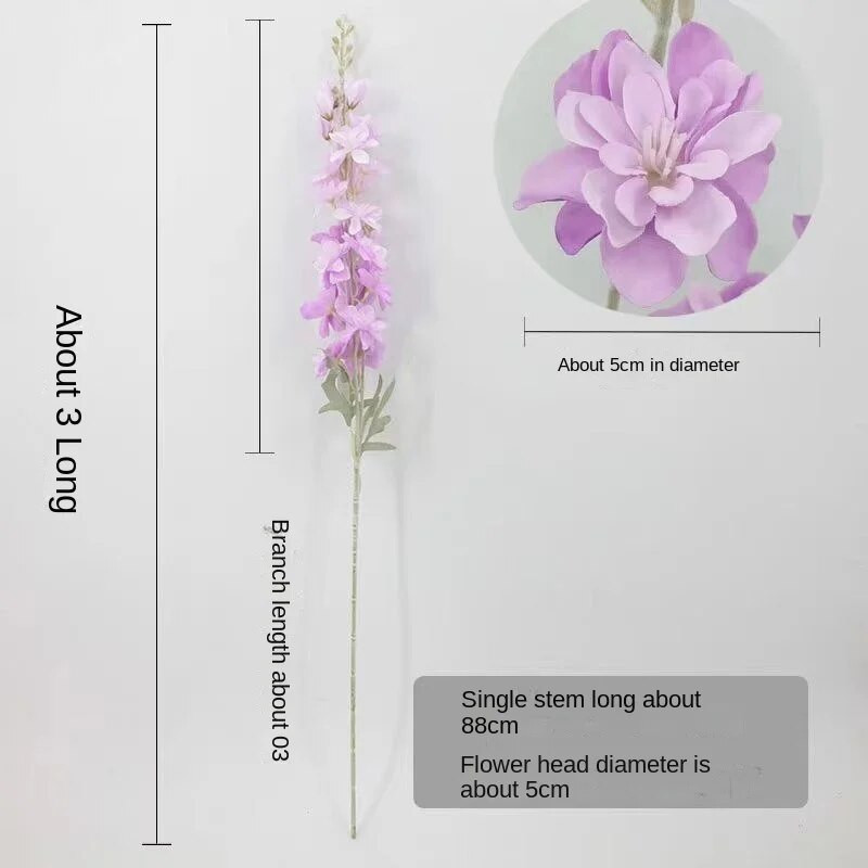 2 vilice Flocking Delphinium Dekoracija doma Fetionzi Lažni cvijet Vjenčanje Kućni dekor Rekviziti za fotografije Umjetno cvijeće