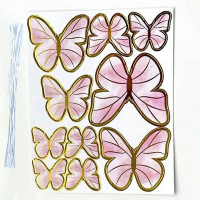 10 vnt. štampavimo aukso spalvos rožinės spalvos drugelių pyragaičiai princesės mergaitės vestuvės su gimtadieniu vakarėlio dekoras Desertinis pyragas dekoras drugelis