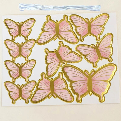 10 vnt. štampavimo aukso spalvos rožinės spalvos drugelių pyragaičiai princesės mergaitės vestuvės su gimtadieniu vakarėlio dekoras Desertinis pyragas dekoras drugelis