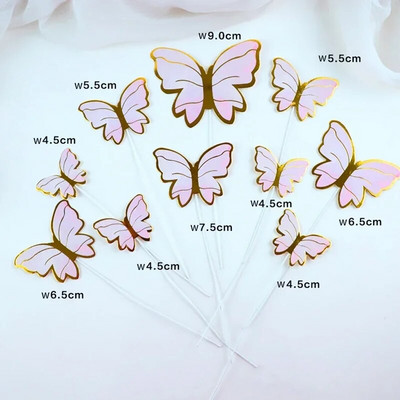 10 vnt. štampavimo aukso spalvos rožinės spalvos drugelių pyragaičiai princesės mergaitės vestuvės su gimtadieniu vakarėlio dekoras Desertinis pyragas dekoras drugelis