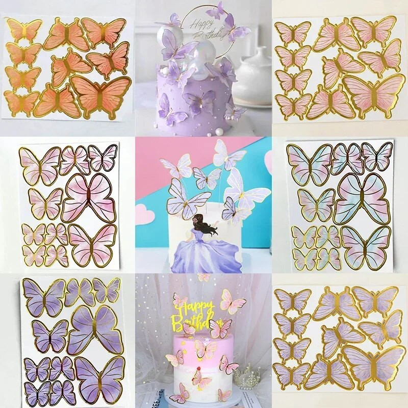 10 vnt. štampavimo aukso spalvos rožinės spalvos drugelių pyragaičiai princesės mergaitės vestuvės su gimtadieniu vakarėlio dekoras Desertinis pyragas dekoras drugelis