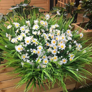 4 Πακέτα Λευκά τεχνητά λουλούδια μαργαρίτας ψεύτικο λουλούδι εξωτερικού χώρου για διακόσμηση No Fade Πλαστικό λουλούδι Διακόσμηση παραθύρου βεράντας κήπου
