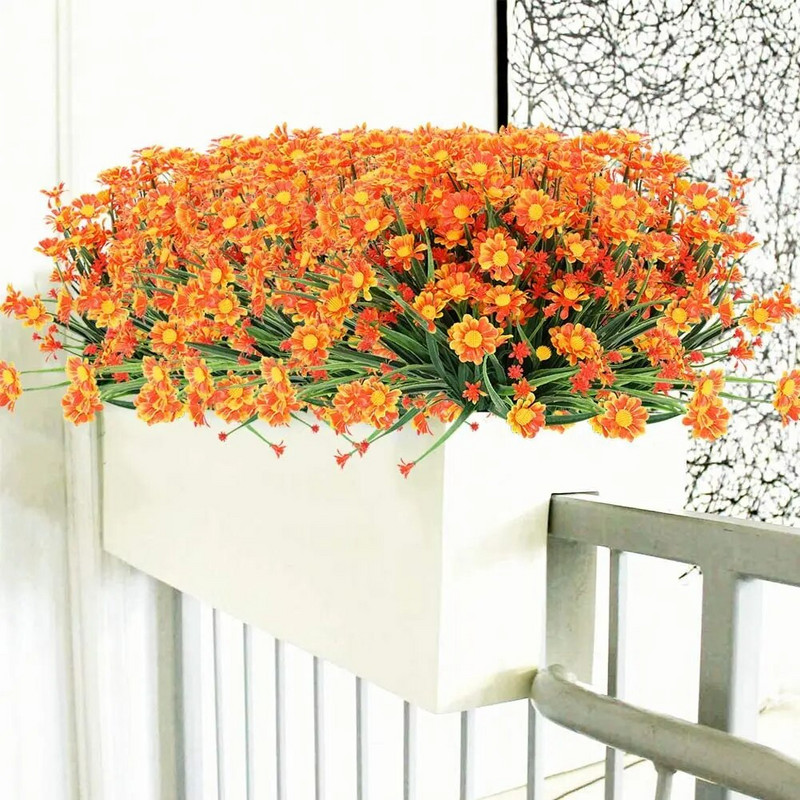 4 Bundles baltos dirbtinės ramunės gėlės Lauko netikra gėlė dekoravimui Neblunkanti plastikinė gėlė Namų sodo verandos lango apdaila