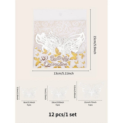 12db/szett 3D üreges pillangós falmatricák barkácsolás Lakberendezés Szobadekoráció Torta dekoráció