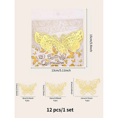 12db/szett 3D üreges pillangós falmatricák barkácsolás Lakberendezés Szobadekoráció Torta dekoráció