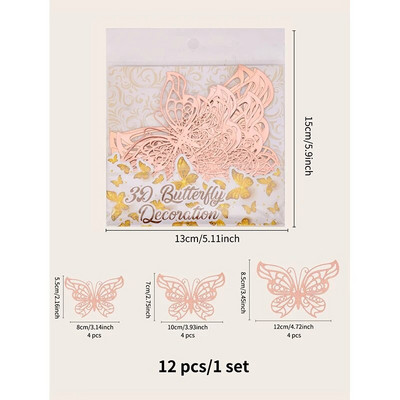 12db/szett 3D üreges pillangós falmatricák barkácsolás Lakberendezés Szobadekoráció Torta dekoráció