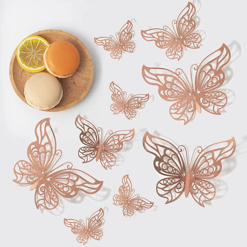 12db/szett 3D üreges pillangós falmatricák barkácsolás Lakberendezés Szobadekoráció Torta dekoráció