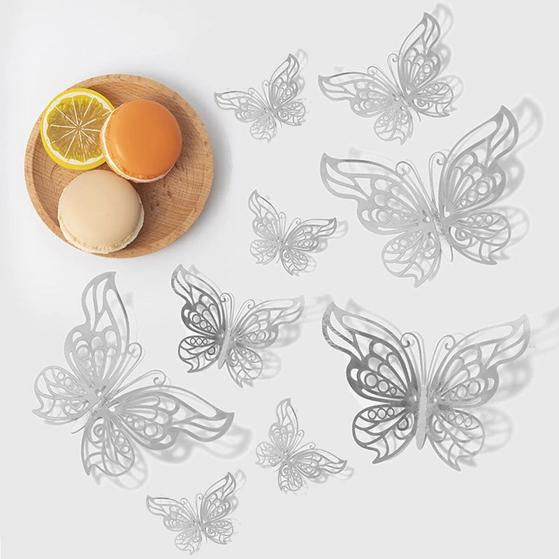 12db/szett 3D üreges pillangós falmatricák barkácsolás Lakberendezés Szobadekoráció Torta dekoráció