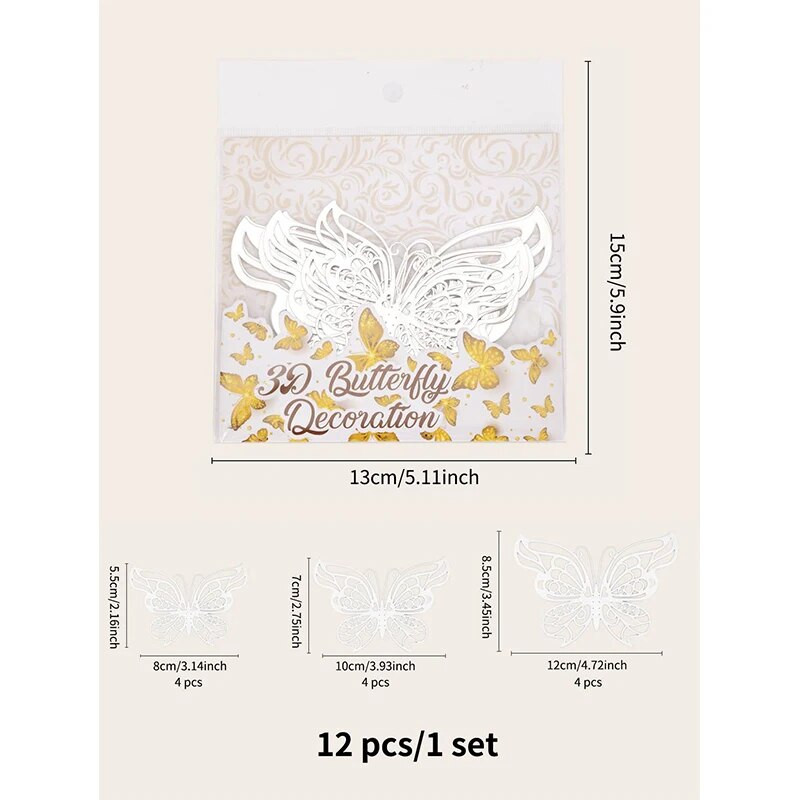 12db/szett 3D üreges pillangós falmatricák barkácsolás Lakberendezés Szobadekoráció Torta dekoráció